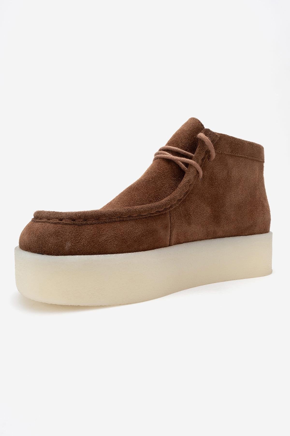 Melia - Bota de plataforma de cuero de ante color coñac (mujer)