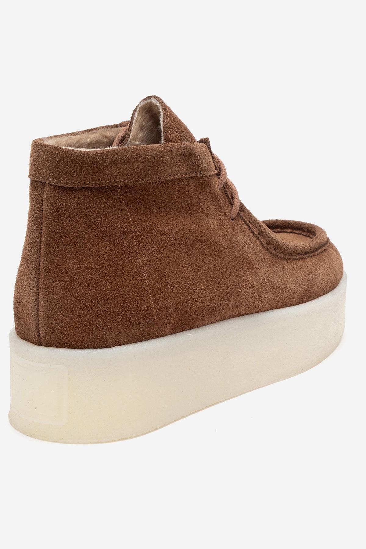 Melia - Bota de plataforma de cuero de ante color coñac (mujer)