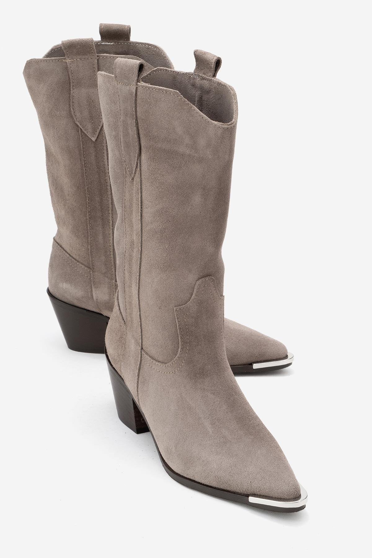 Alvi - Bota Vaquera de Piel de Ante Color Topo (Mujer)