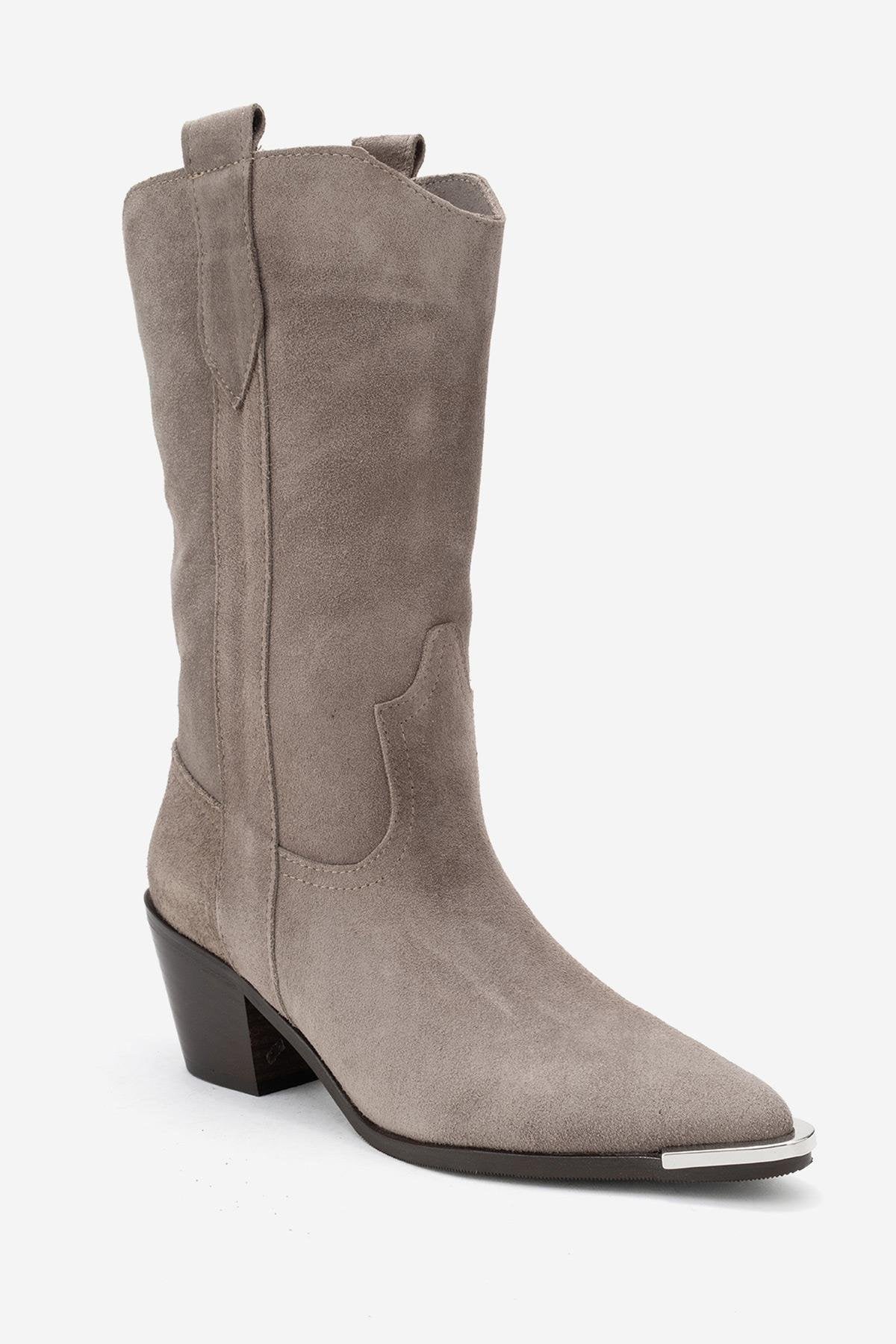 Alvi - Bota Vaquera de Piel de Ante Color Topo (Mujer)