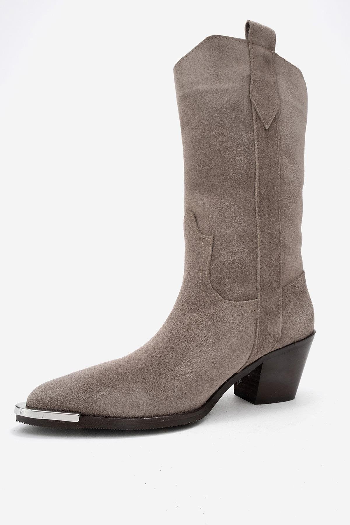 Alvi - Bota Vaquera de Piel de Ante Color Topo (Mujer)