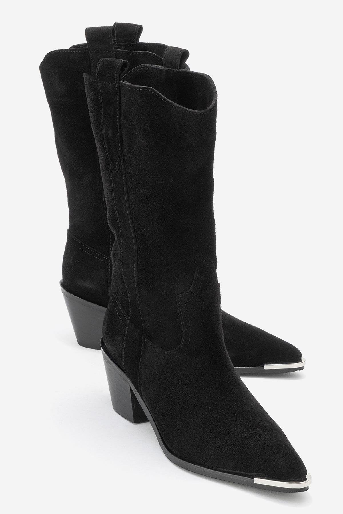 Alvi - Black Suede Leather Western Boot (Women)