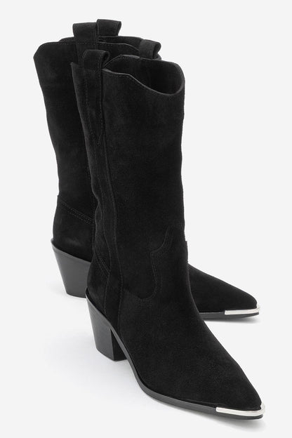 Alvi - Black Suede Leather Western Boot (Women)