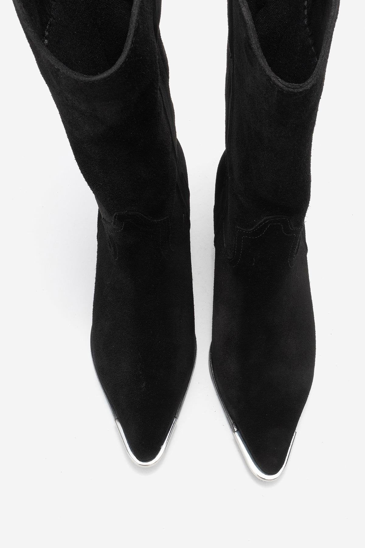 Alvi - Black Suede Leather Western Boot (Women)