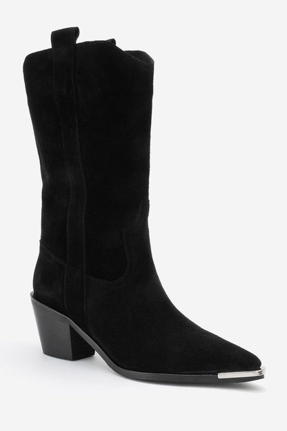 Alvi - Black Suede Leather Western Boot (Women)