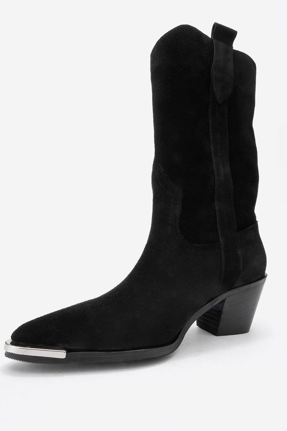 Alvi - Black Suede Leather Western Boot (Women)