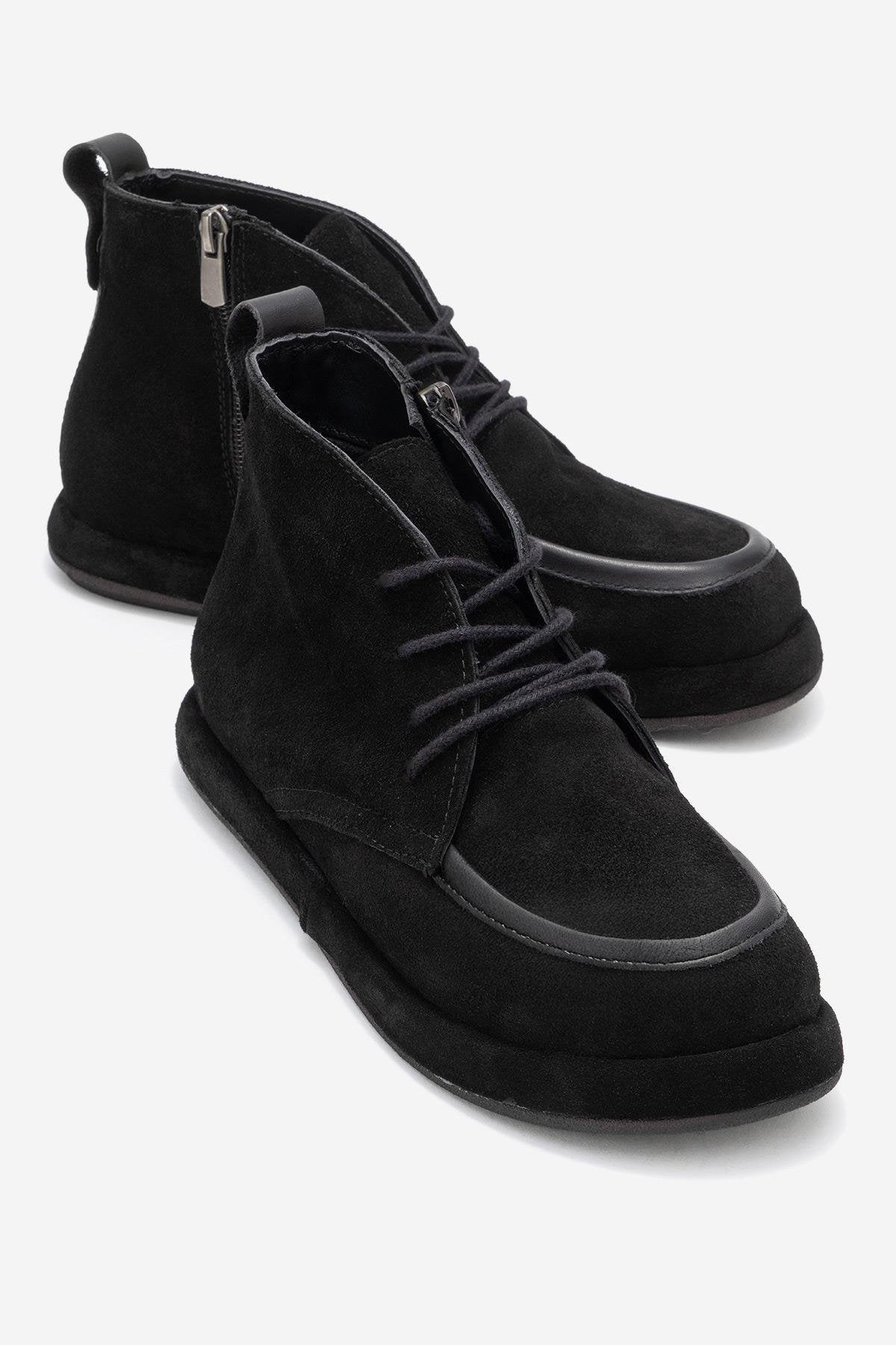 Martas - Bota de cuero de gamuza negra con cremallera (Mujer)