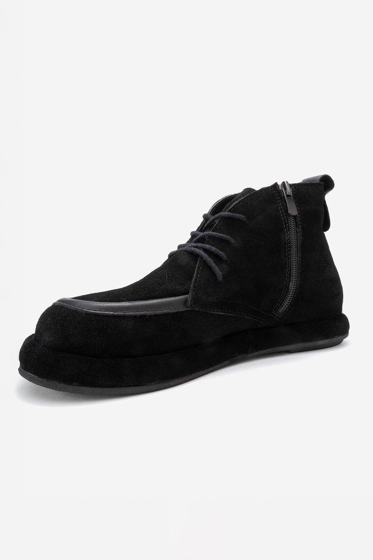 Martas - Bota de cuero de gamuza negra con cremallera (Mujer)