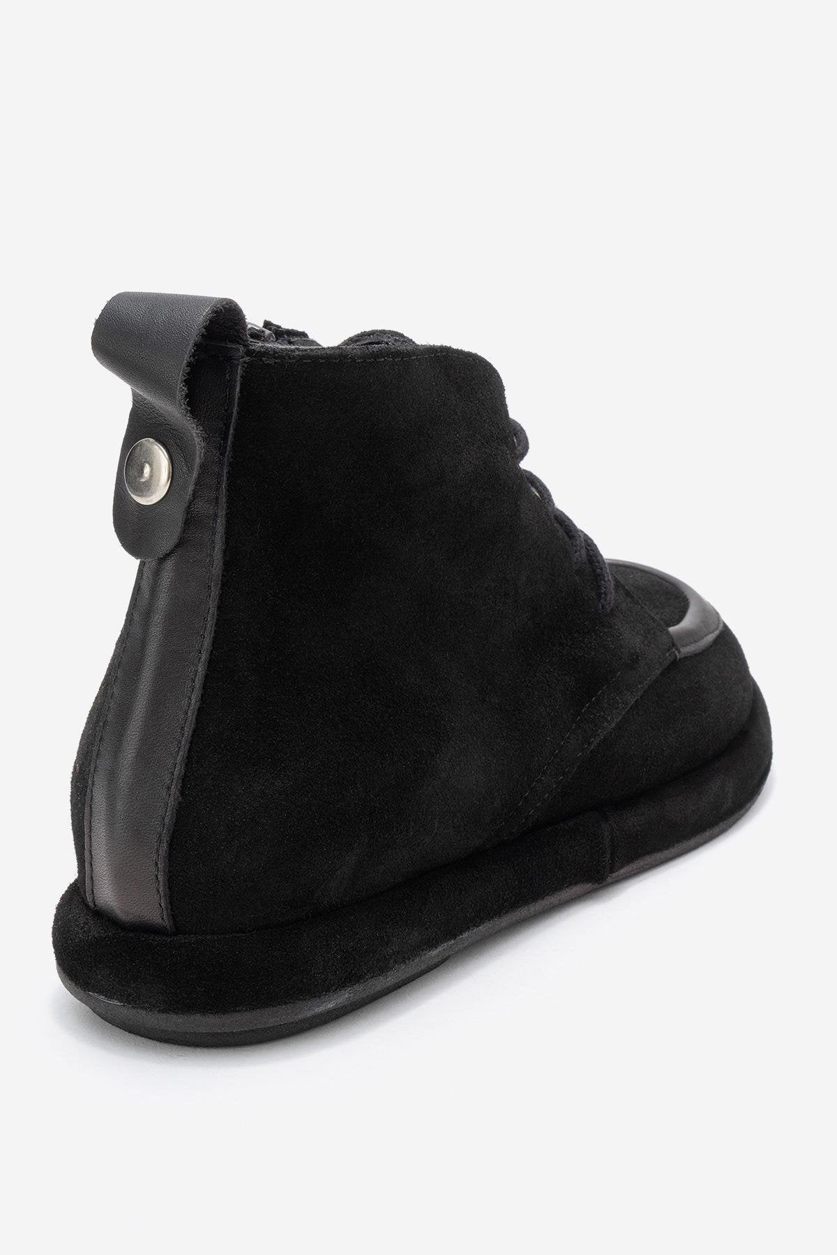 Martas - Bota de cuero de gamuza negra con cremallera (Mujer)