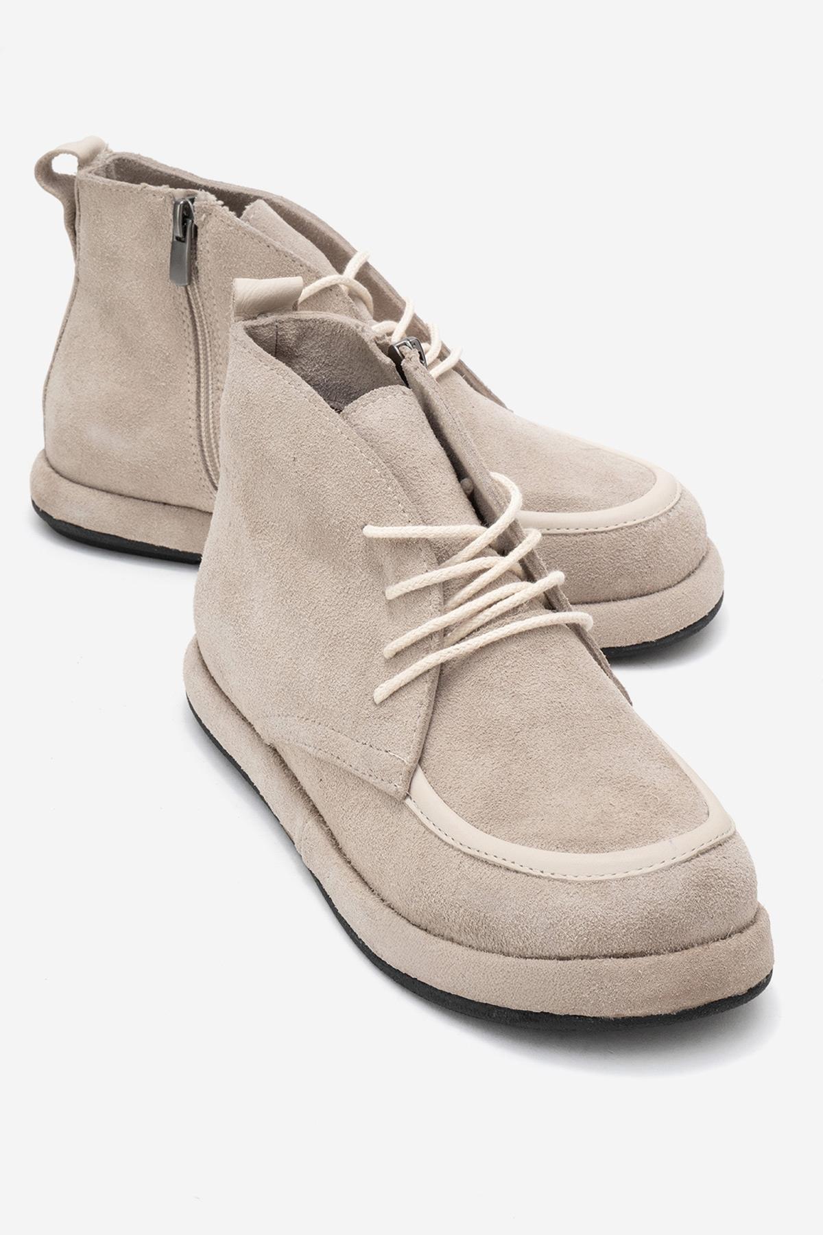 Martas - Botín de piel de ante beige con cremallera (Mujer)