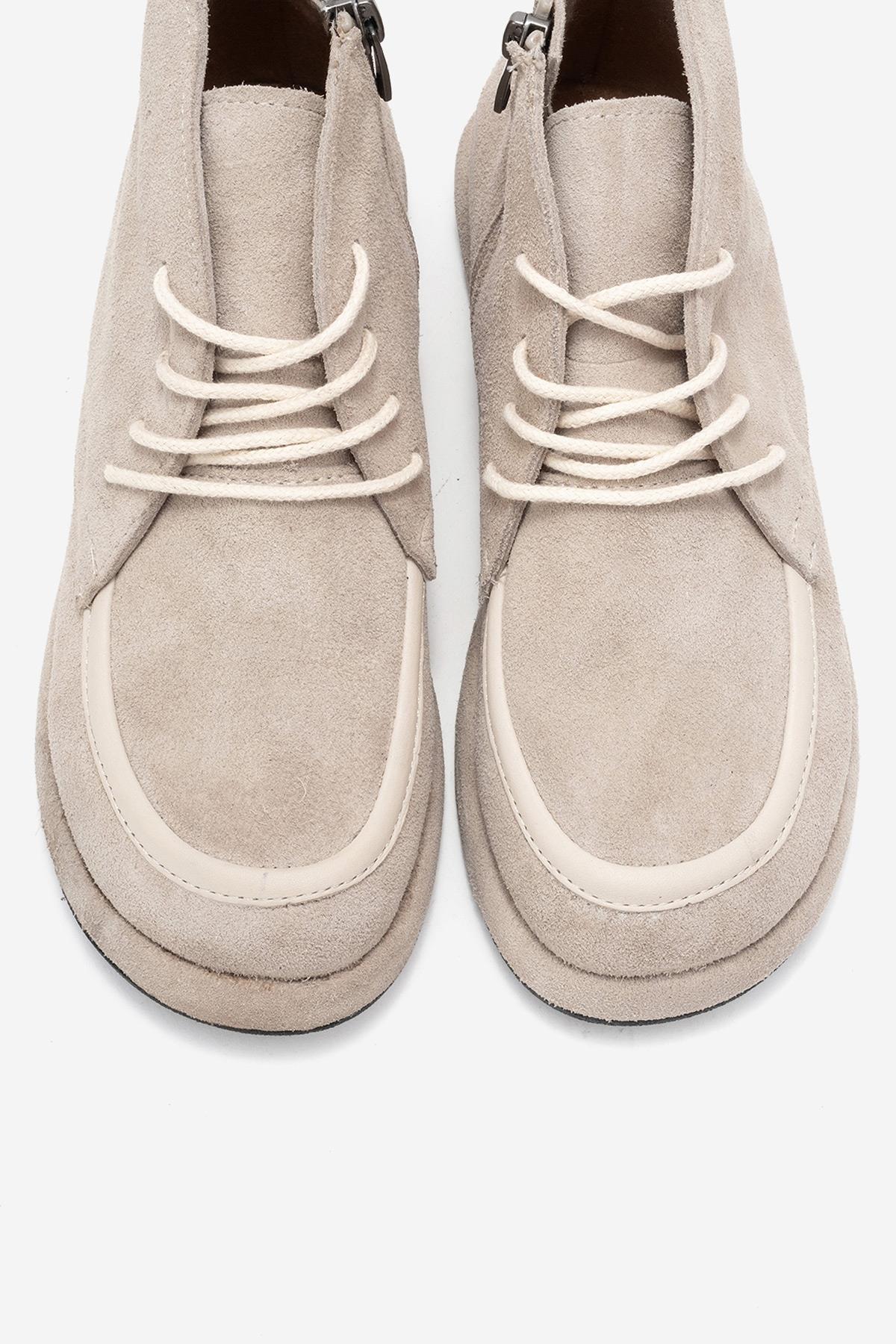Martas - Botín de piel de ante beige con cremallera (Mujer)