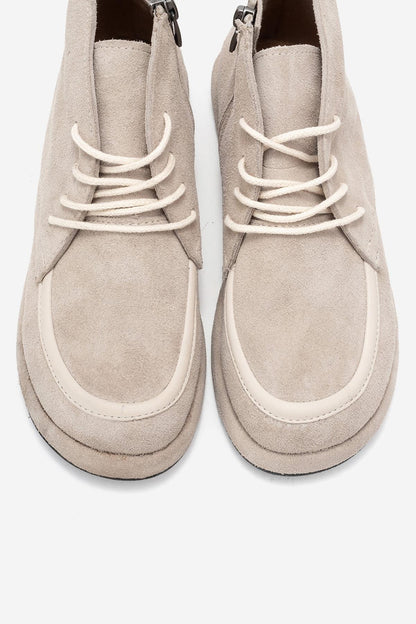 Martas - Botín de piel de ante beige con cremallera (Mujer)
