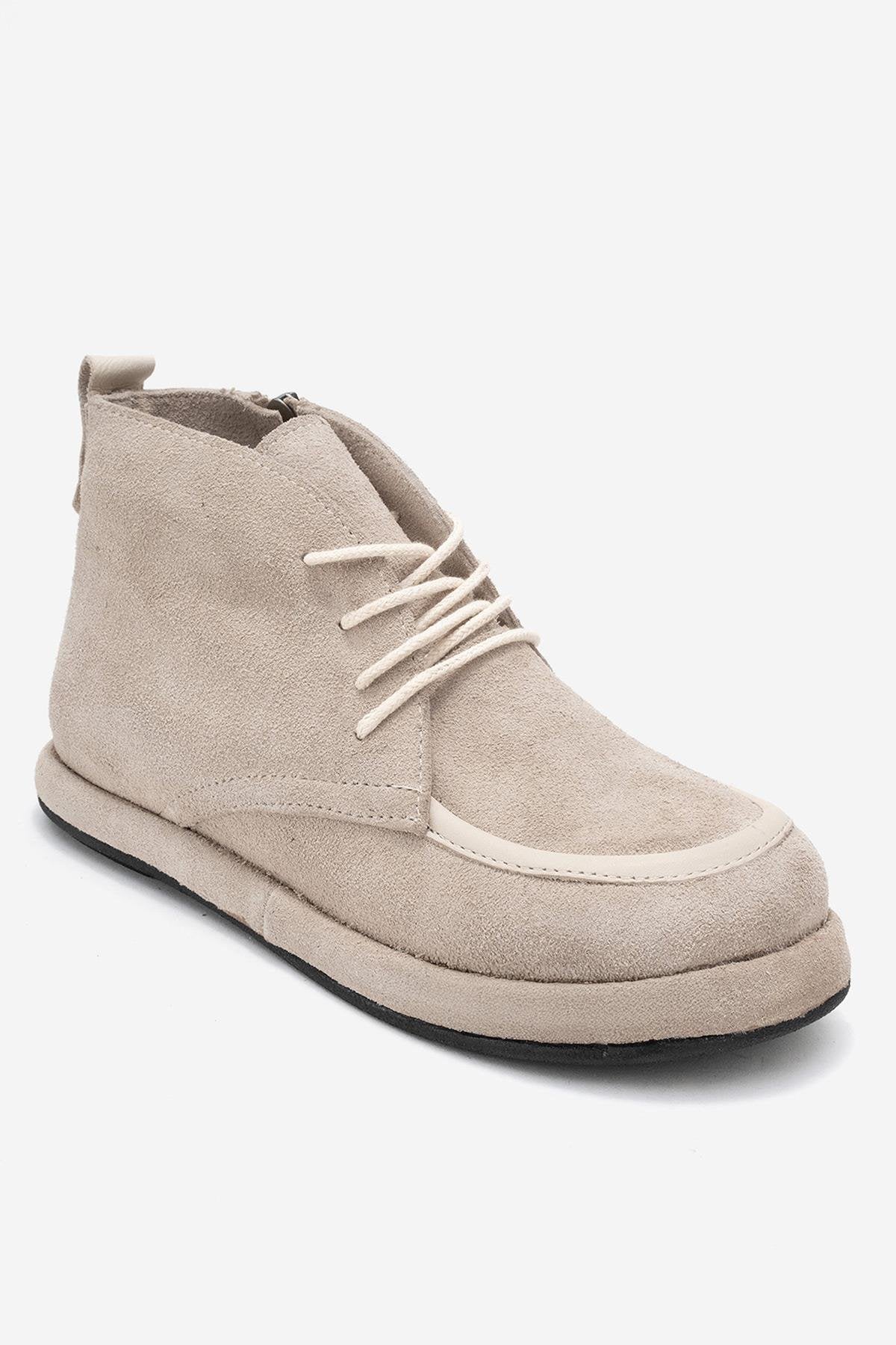 Martas - Botín de piel de ante beige con cremallera (Mujer)