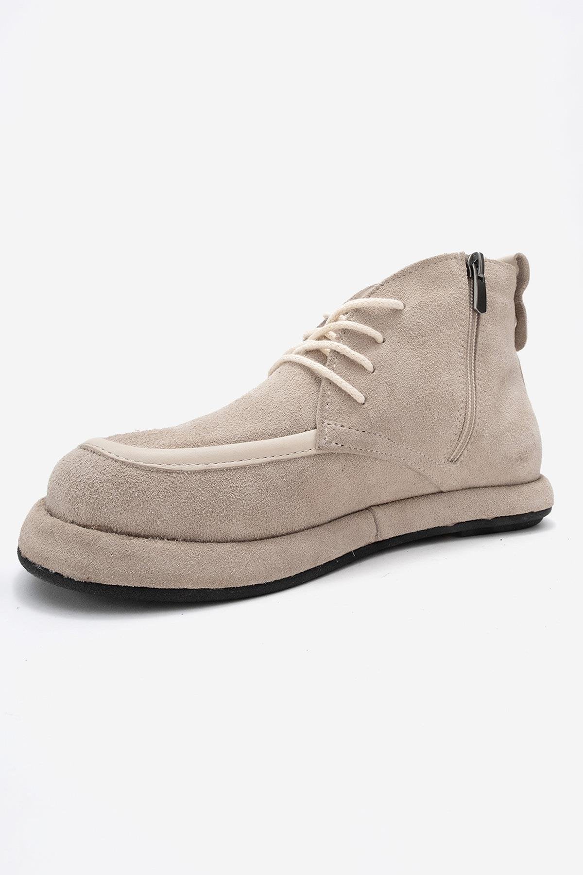 Martas - Botín de piel de ante beige con cremallera (Mujer)