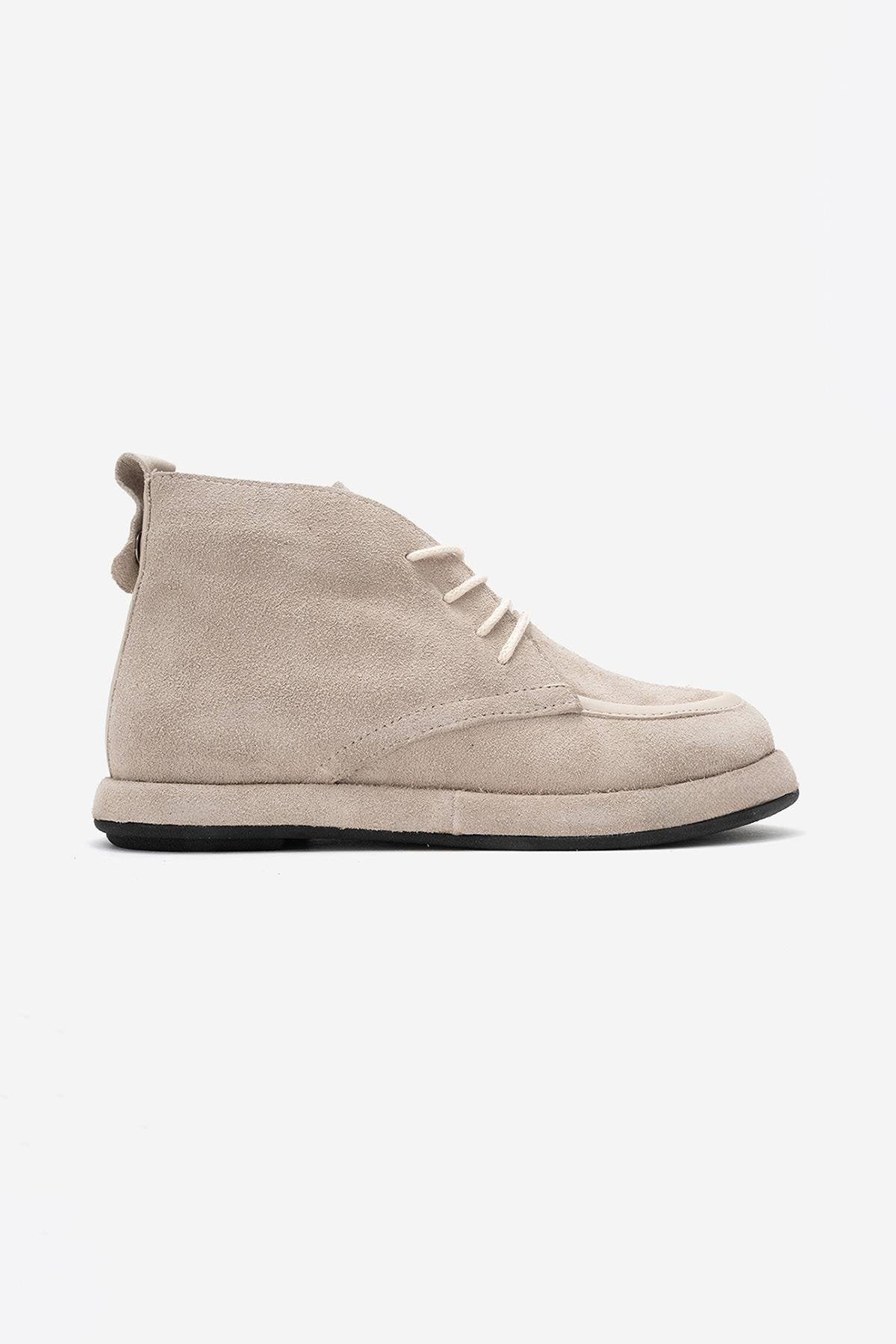 Martas - Botín de piel de ante beige con cremallera (Mujer)