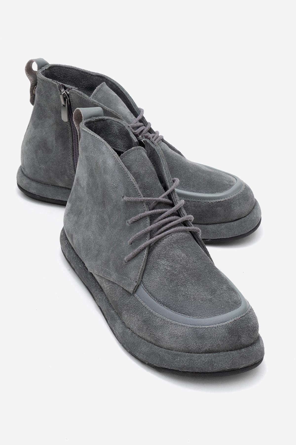 Martas - Botín de piel de ante gris con cremallera (Mujer)