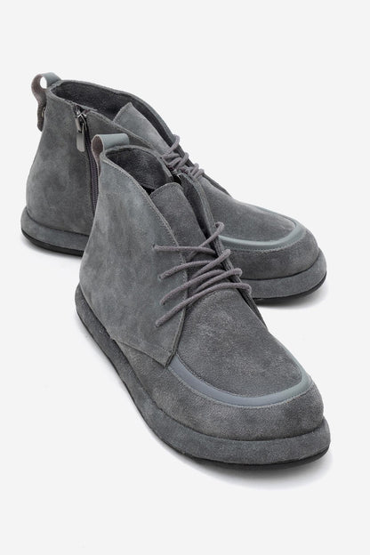 Martas - Botín de piel de ante gris con cremallera (Mujer)