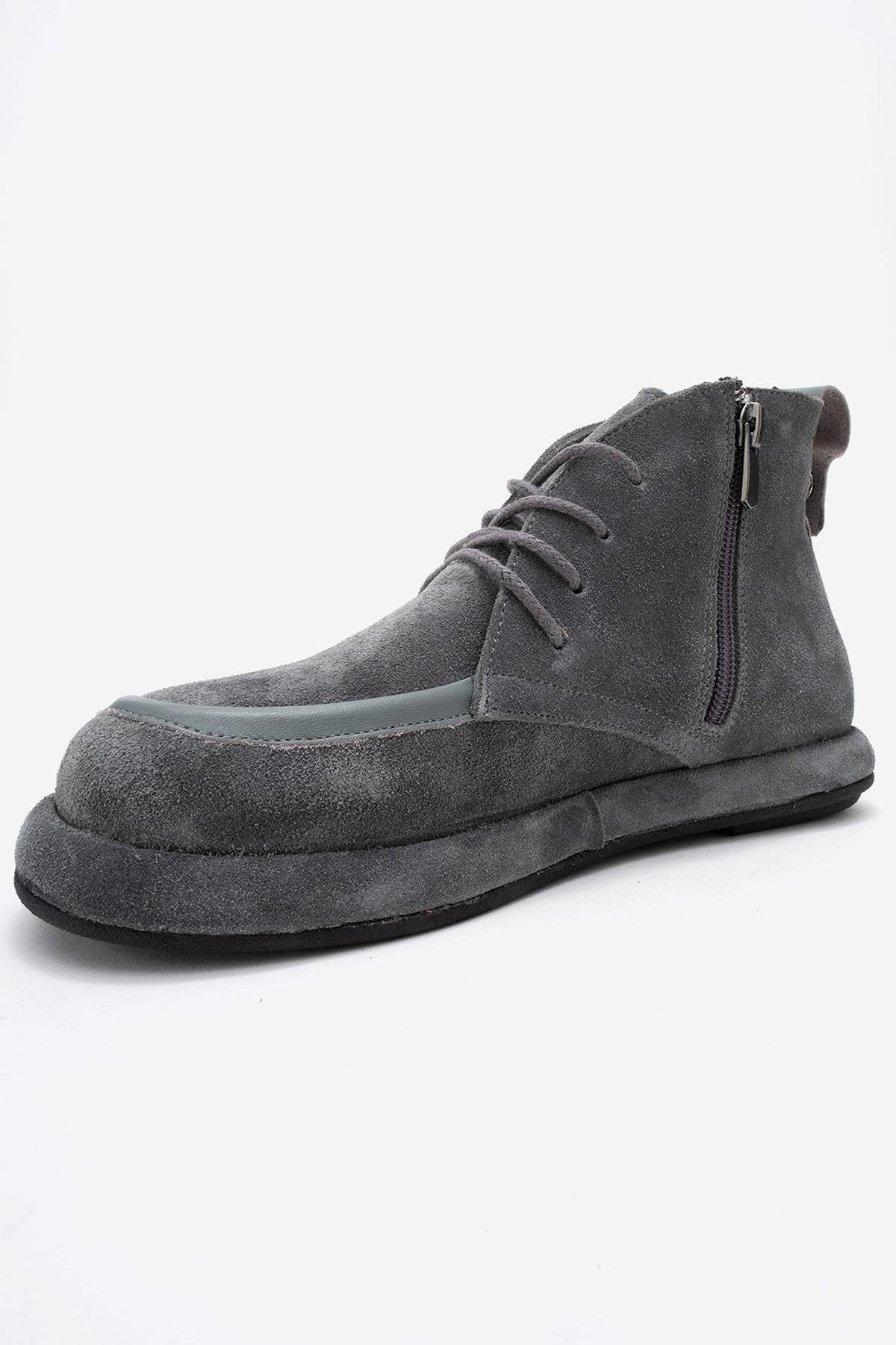 Martas - Botín de piel de ante gris con cremallera (Mujer)