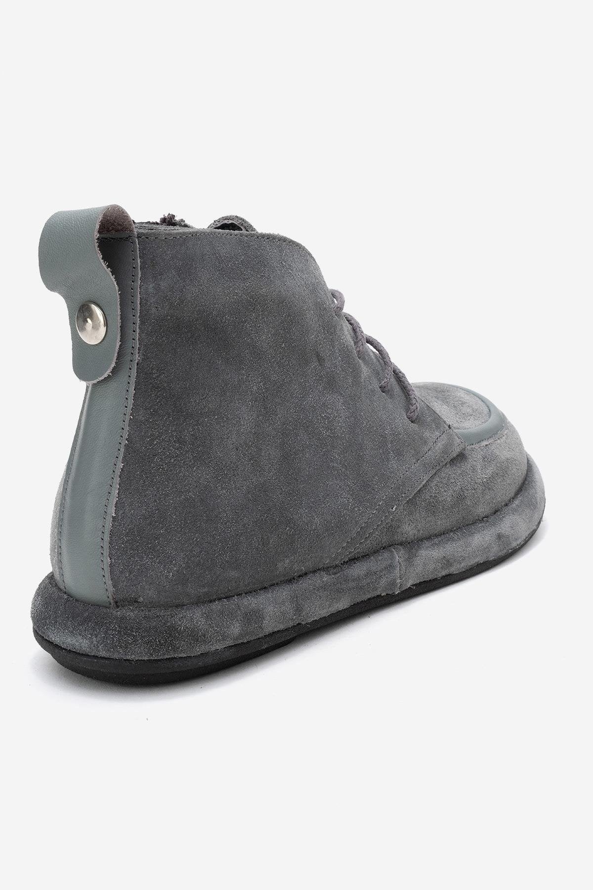 Martas - Botín de piel de ante gris con cremallera (Mujer)