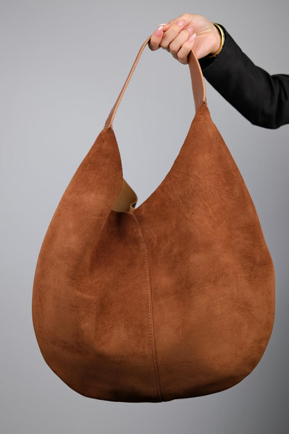 PUJA - Bolso de hombro de piel de ante color coñac (Mujer)