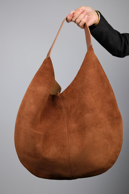 PUJA - Bolso de hombro de piel de ante color coñac (Mujer)