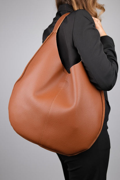PUJA - Bolso de hombro de piel de ante color coñac (Mujer)