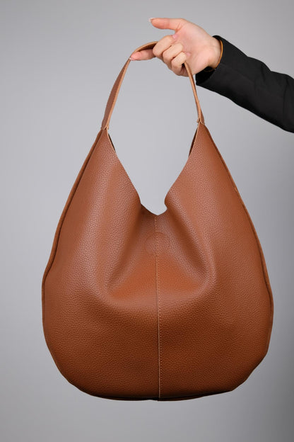 PUJA - Bolso de hombro de piel de ante color coñac (Mujer)