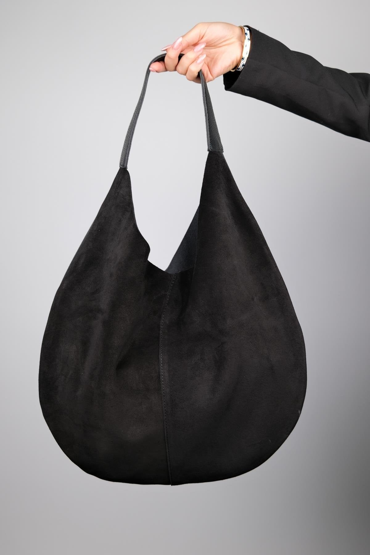 PUJA - Bolso de Hombro de Ante Negro (Mujer)