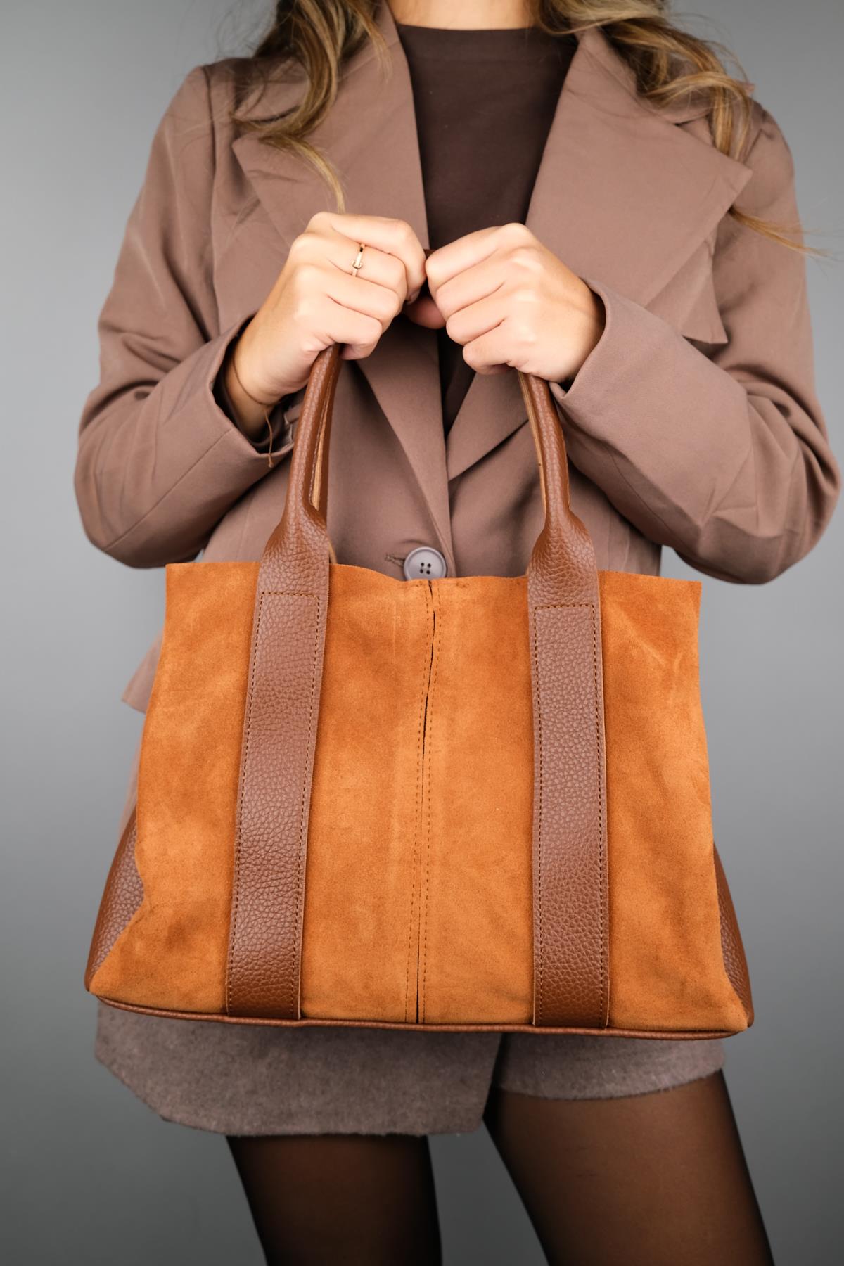 Thresh - Bolso de hombro de cuero de ante color coñac (mujer)