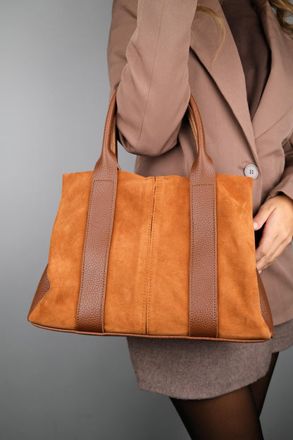 Thresh - Bolso de hombro de cuero de ante color coñac (mujer)
