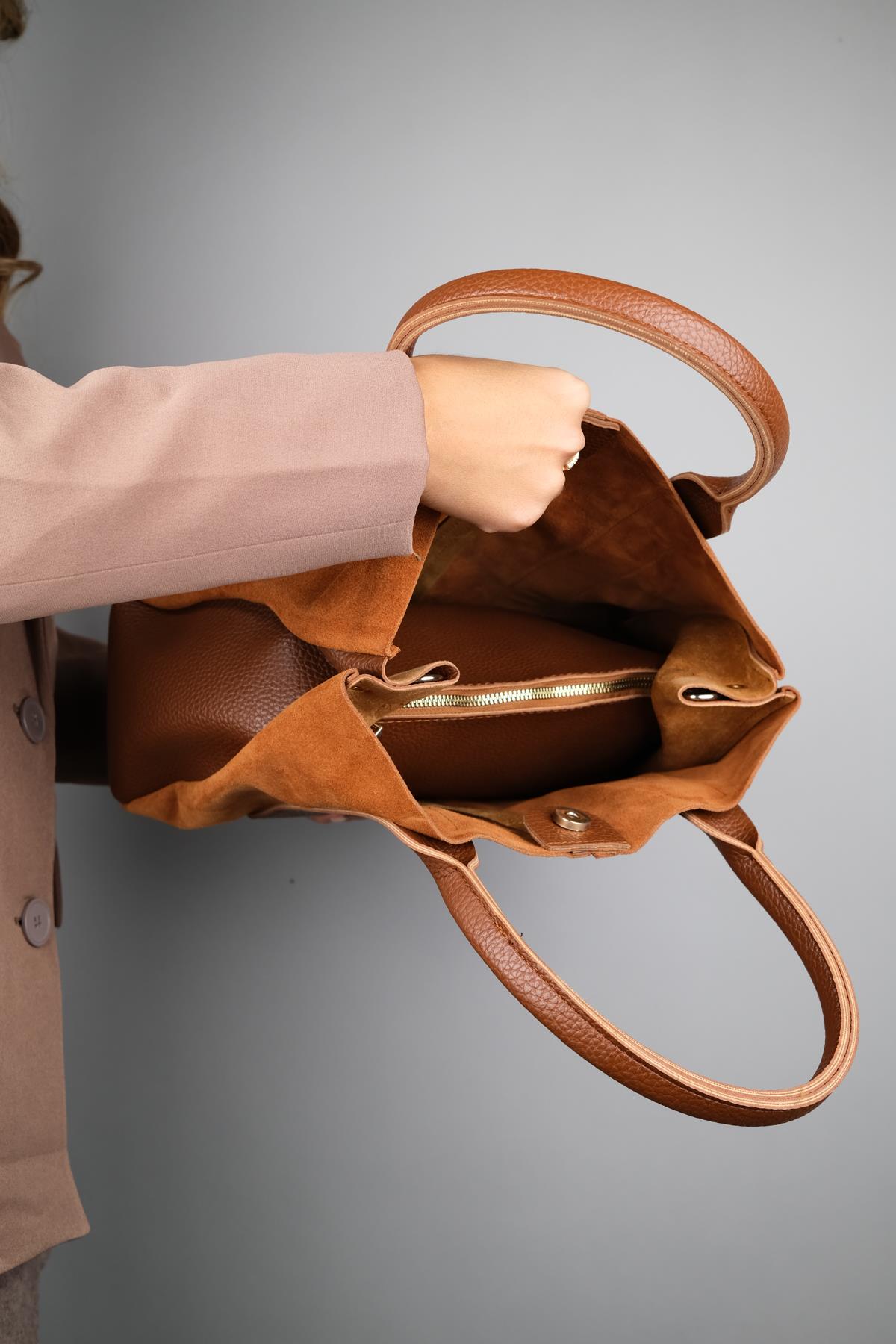 Thresh - Bolso de hombro de cuero de ante color coñac (mujer)