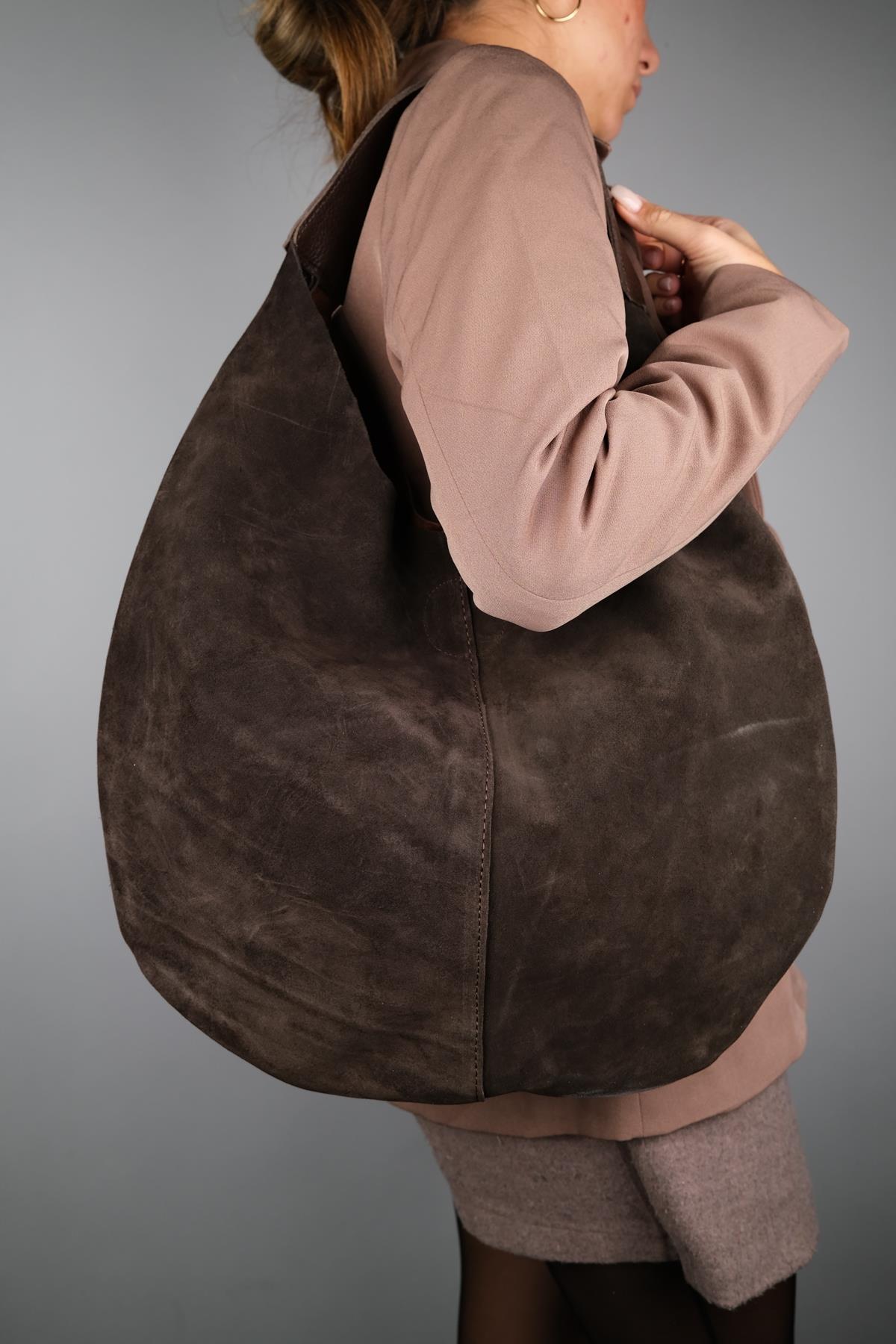 PUJA - Bolso de Hombro de Cuero Genuino Marrón (Mujer)