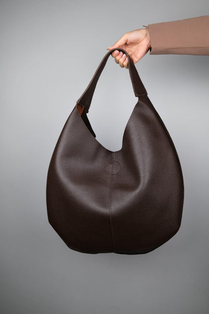 PUJA - Bolso de Hombro de Cuero Genuino Marrón (Mujer)