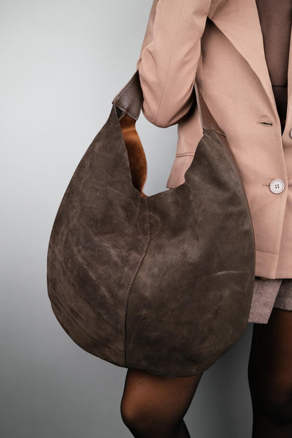 PUJA - Bolso de Hombro de Cuero Genuino Marrón (Mujer)