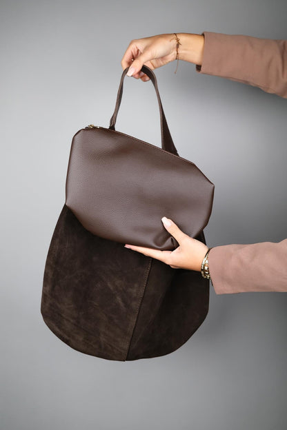 PUJA - Bolso de Hombro de Cuero Genuino Marrón (Mujer)