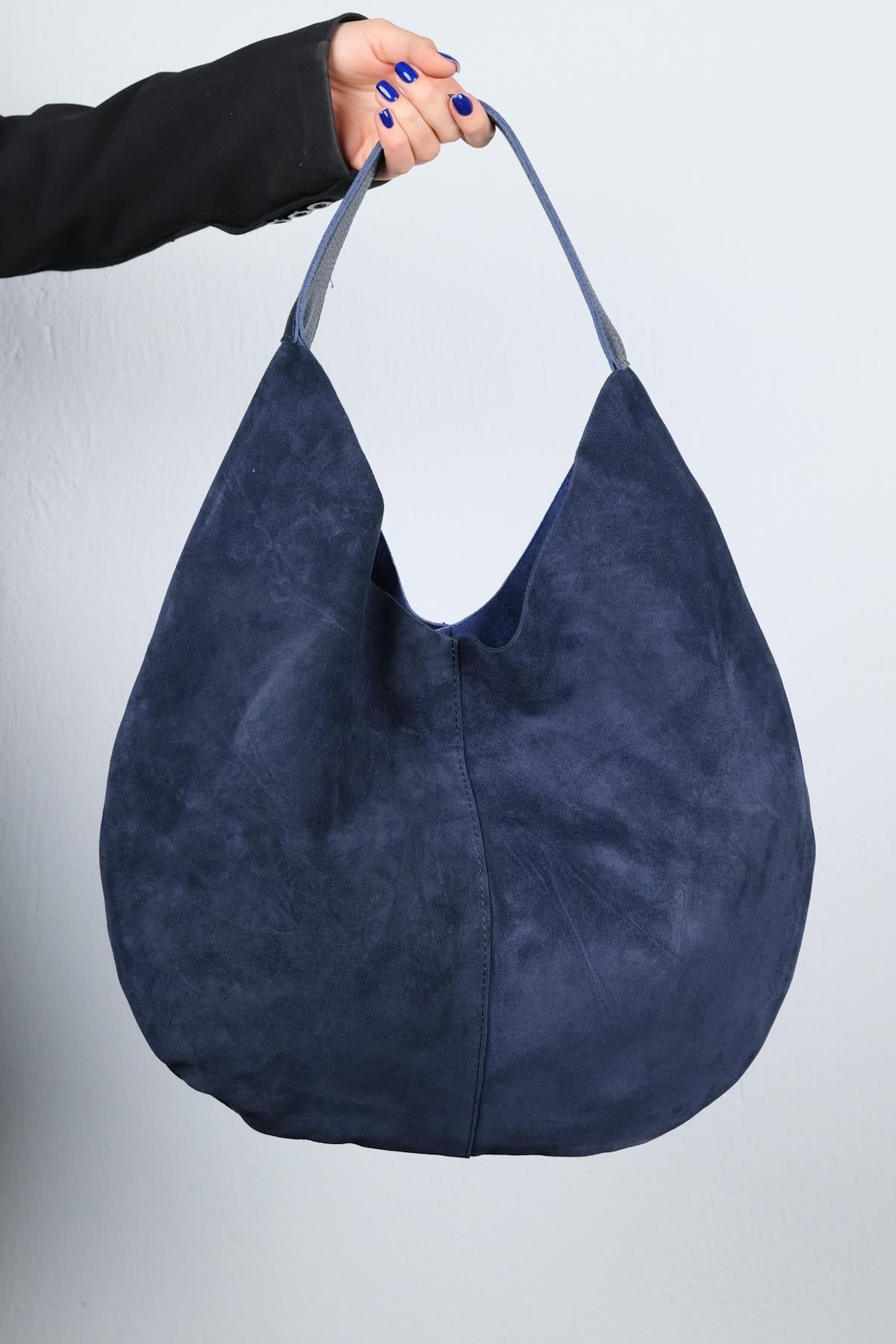 Puja - Bolso de hombro de ante azul marino (Mujer)