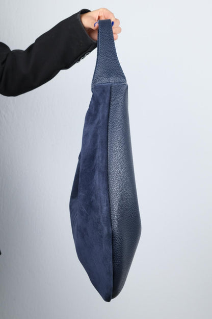 Puja - Bolso de hombro de ante azul marino (Mujer)