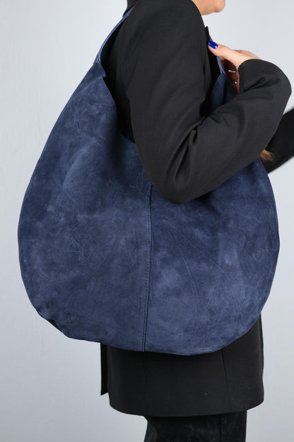 Puja - Bolso de hombro de ante azul marino (Mujer)