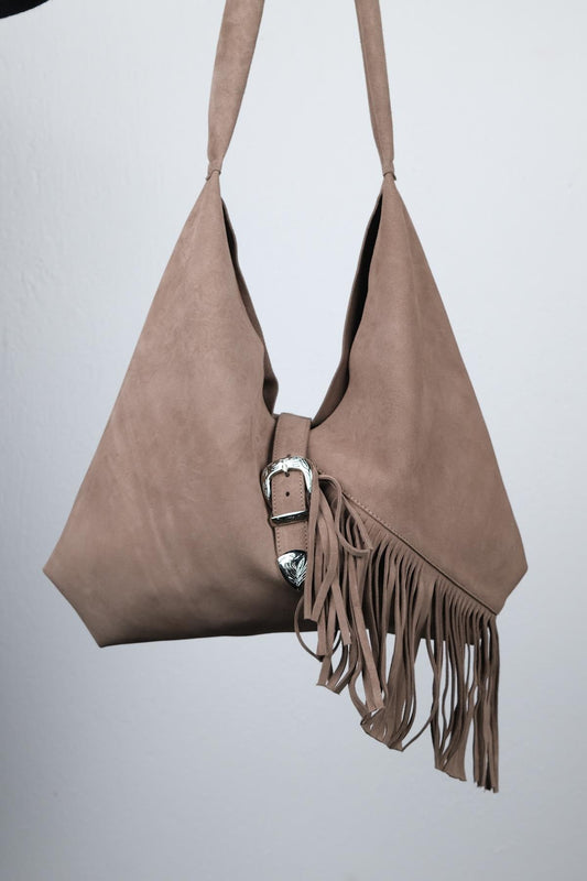Rosalin - Bolso de hombro con borla de ante color beige oscuro (Mujer)