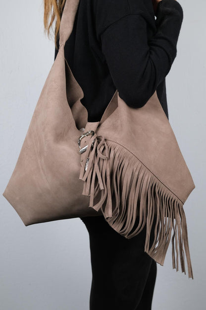 Rosalin - Bolso de hombro con borla de ante color beige oscuro (Mujer)