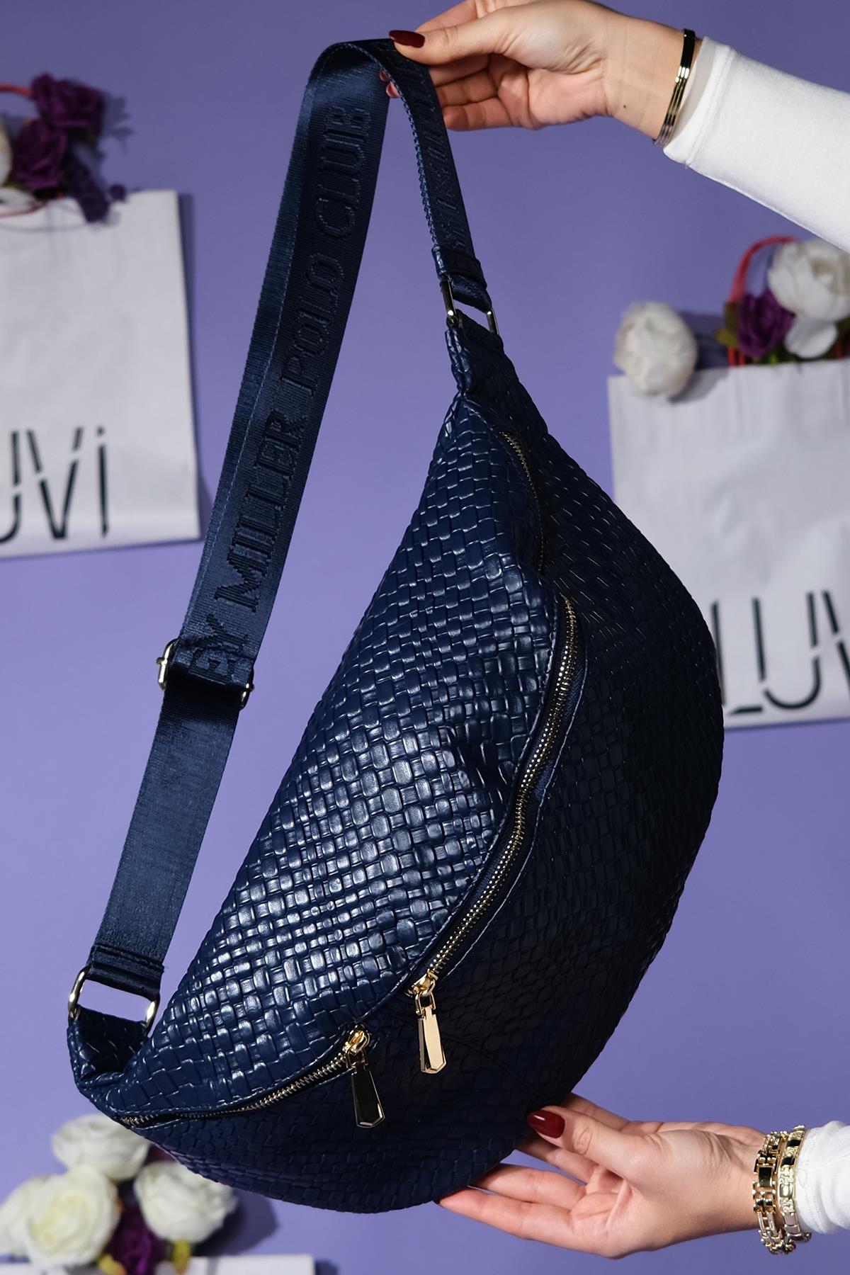 Venta - Riñonera grande tejida azul marino (mujer)