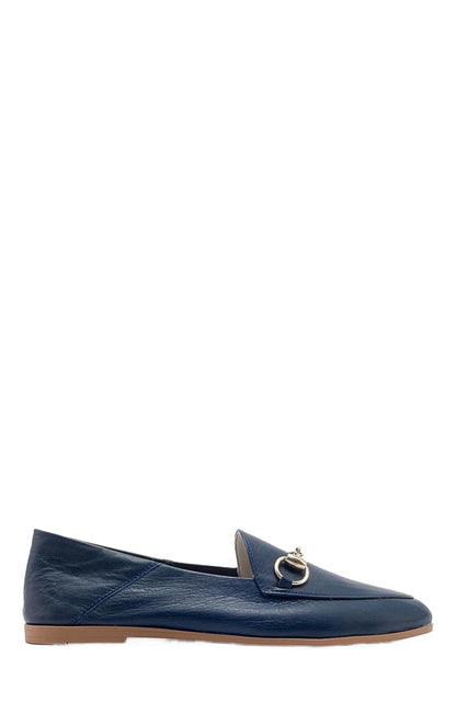 Penny - Navy Blue Leather Horsebit Loafers