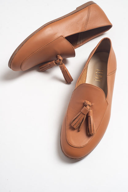 Mona - Cognac Soft Leather Tassel Loafers (Women)