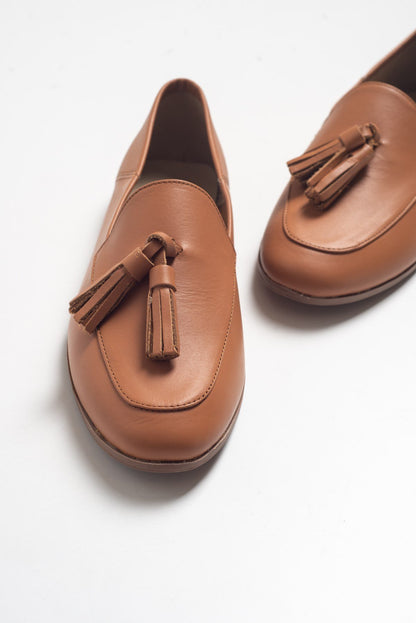 Mona - Cognac Soft Leather Tassel Loafers (Women)