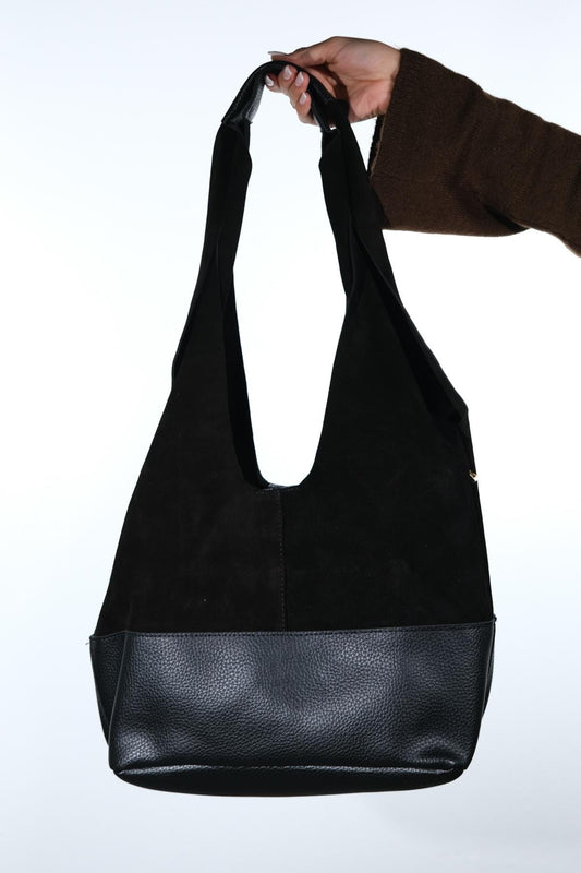 Avos - Bolso de hombro de cuero de gamuza negra (Mujer)
