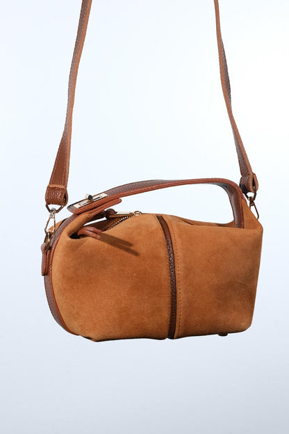 ISLAND - Bolso de hombro de piel de ante color coñac (Mujer)