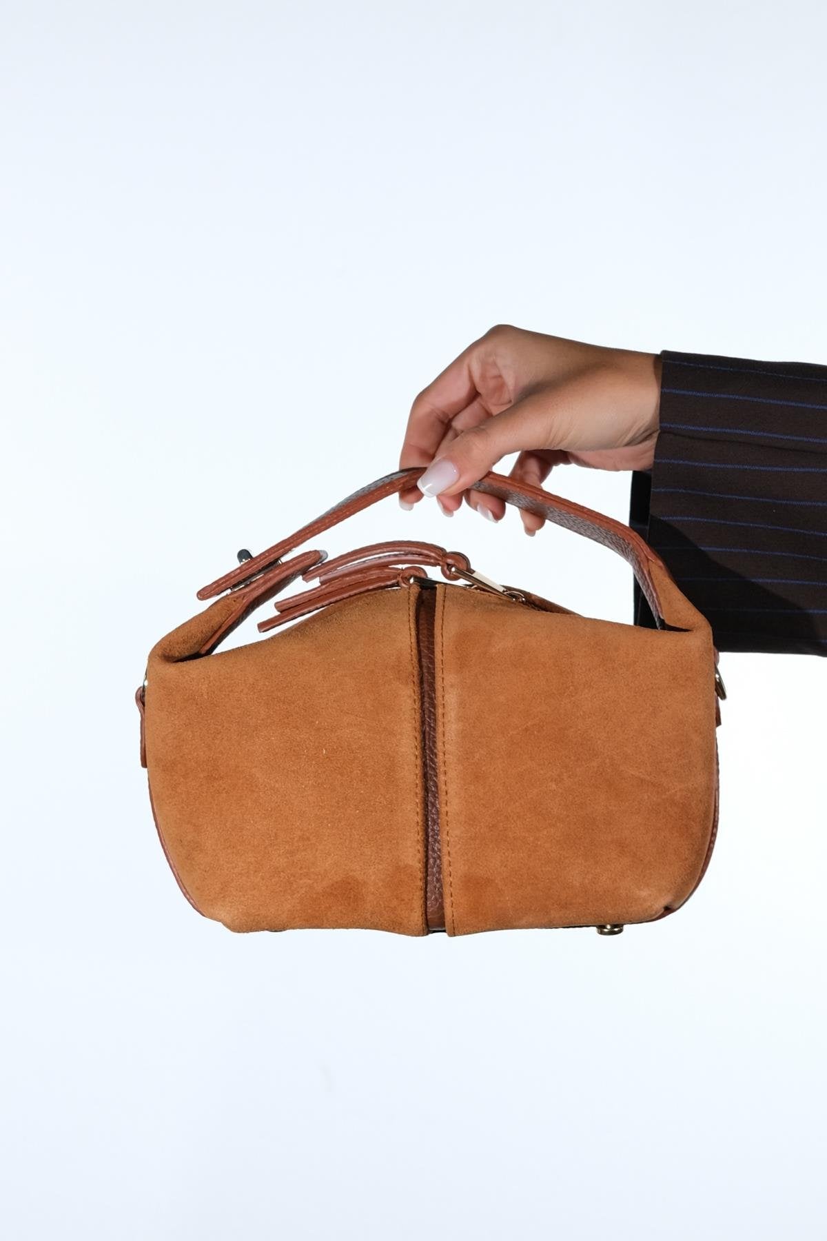 ISLAND - Bolso de hombro de piel de ante color coñac (Mujer)