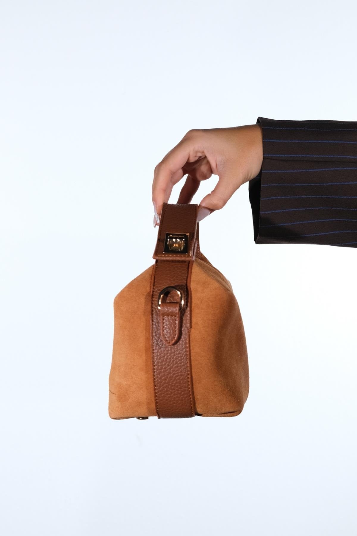 ISLAND - Bolso de hombro de piel de ante color coñac (Mujer)