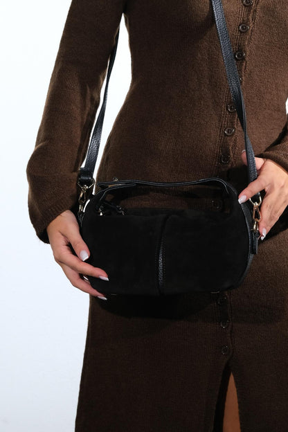 Island - Bolso de Hombro de Piel de Ante Negra (Mujer)