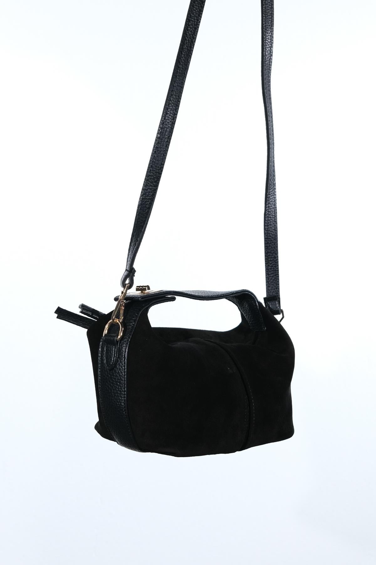 Island - Bolso de Hombro de Piel de Ante Negra (Mujer)